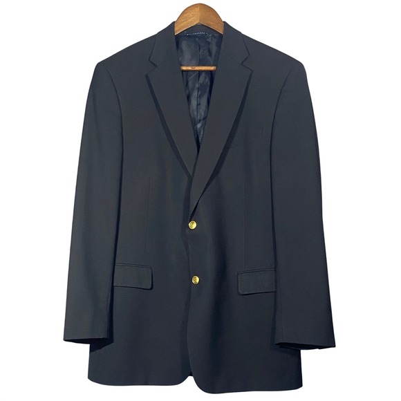 Tommy Hilfiger Men's Navy Wool Blazer Gold Buttons Sport Coat Size 42L